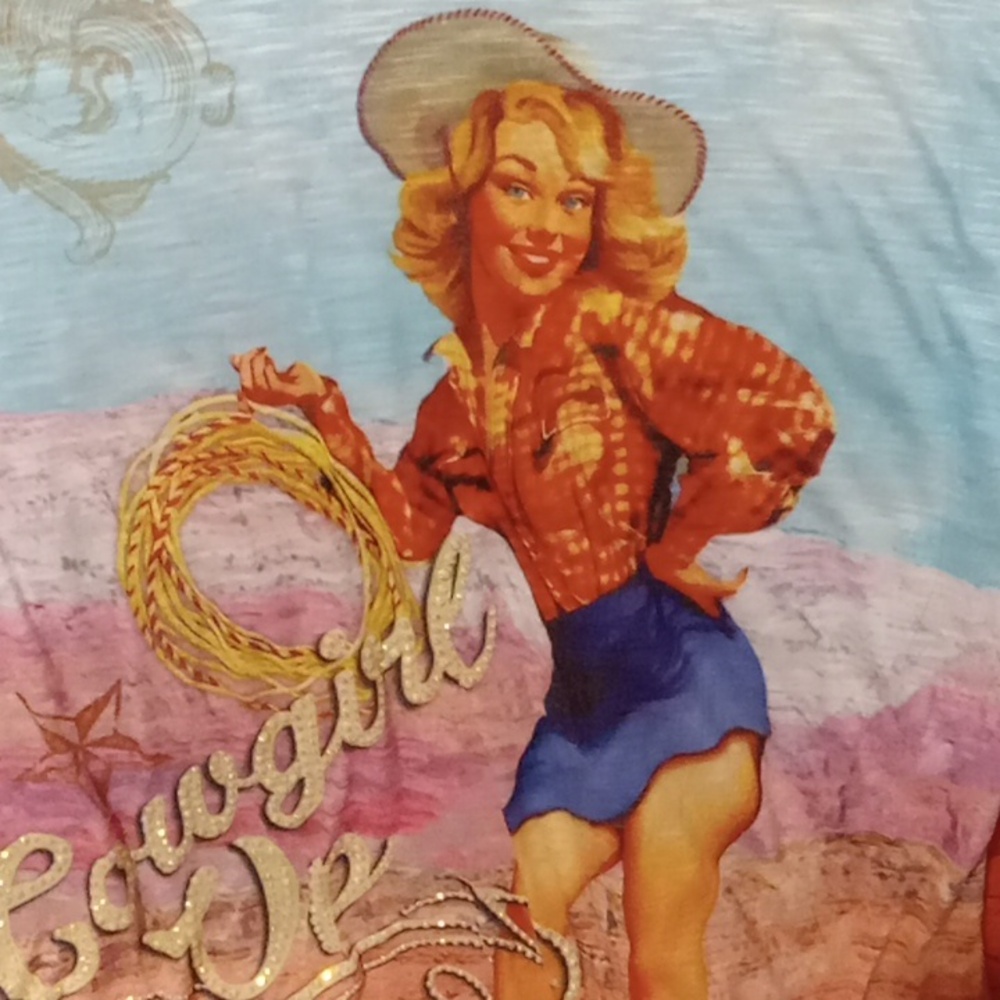 Sweet Gisele Rhinestone Cowgirl Western Tshirt - Picture 2 of 5